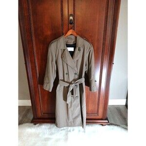 Jones New York Women's Size L Petite Long Trench Coat 100% Wool Tan